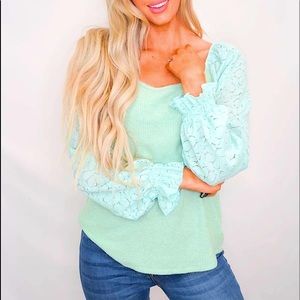 🆕🌿💚HAILEY & CO: MINT Lace and Ribbed Knit Long Sleeve Top SMALL
